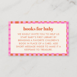 Abstract Check Pink Orange Baby Shower Books  Informatiekaartje
