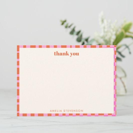 Abstract Checker Pink Orange Custom Baby Shower Bedankkaart (Staand voorkant)