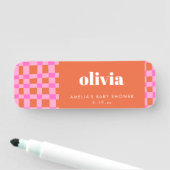 Abstract Checker Pink Orange Custom Baby Shower Naamplaatje (In situ)