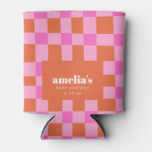 Abstract Checker Roze Oranje Aangepaste Baby Showe Blikjeskoeler (Voorkant)
