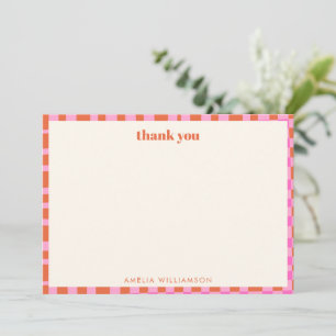 Abstract Checker Roze Oranje Aangepaste Bruidsdouc Bedankkaart