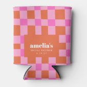 Abstract Checker Roze Oranje Aangepaste Bruidsdouc Blikjeskoeler (Voorkant)