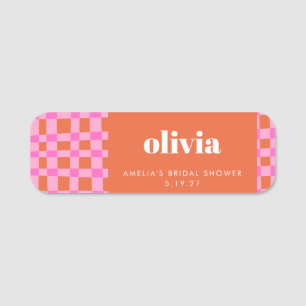 Abstract Checker Roze Oranje Aangepaste Bruidsdouc Naamplaatje