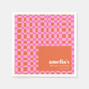 Abstract Checker Roze Oranje Aangepaste Bruidsdouc Servet