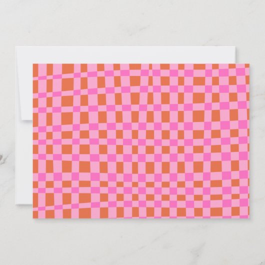 Abstract Checker Roze Oranje Aangepaste Bruiloftsd Bedankkaart (Achterkant)