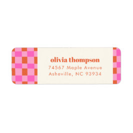Abstract Checker Roze Oranje Shower Retouradres Etiket