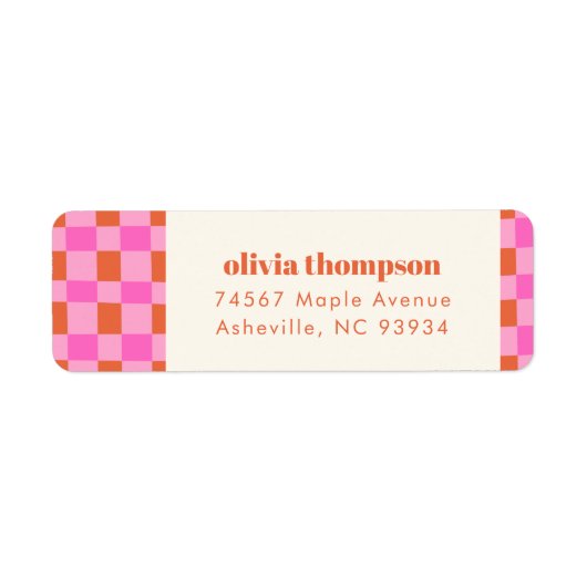 Abstract Checker Roze Oranje Shower Retouradres Etiket (Voorkant)