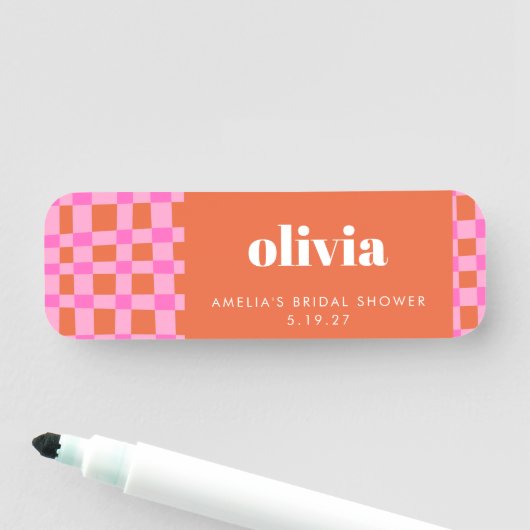 Abstract Checker Roze Sinaasappel Aangepast Vrijge Naamplaatje (In situ)