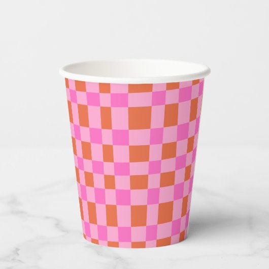Abstract Checker Roze Sinaasappel Custom 21st Verj Papieren Bekers (Achterkant)