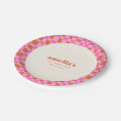 Abstract Checker Roze Sinaasappel Custom 21st Verj Papieren Bordje (Gekanteld)