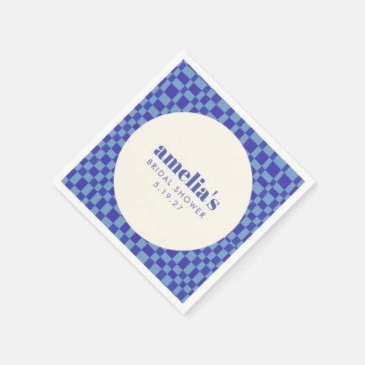 Abstract Checkerboard Blauw Aangepaste Bruidsfeest Servet (Hoek)