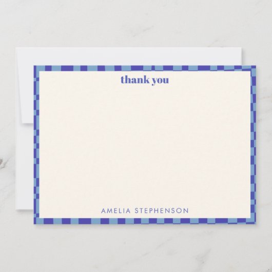 Abstract Checkerboard Blue Custom Baby Shower Bedankkaart (Voorkant)