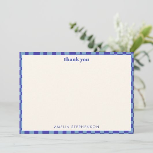 Abstract Checkerboard Blue Custom Baby Shower Bedankkaart (Staand voorkant)
