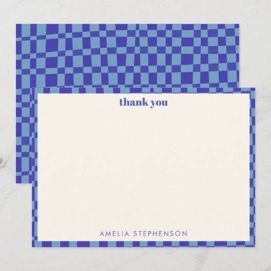 Abstract Checkerboard Blue Custom Baby Shower Bedankkaart (Voorkant / Achterkant)