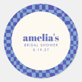 Abstract Checkerboard Blue Custom Vrijgezellenfees Ronde Sticker