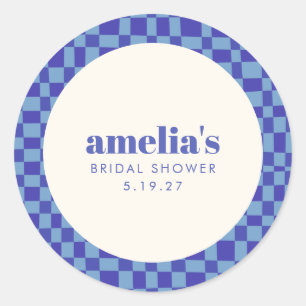 Abstract Checkerboard Blue Custom Vrijgezellenfees Ronde Sticker