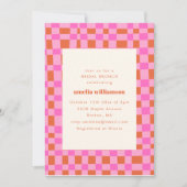 Abstract Checkered Retro Pink Orange Bridal Brunch Kaart (Voorkant)