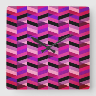 Abstract Chevron/Herringbone Paars en Violet Vierkante Klok