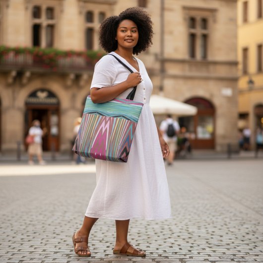 Abstract Chevron Vertical Streep Stof Roze Tote Bag