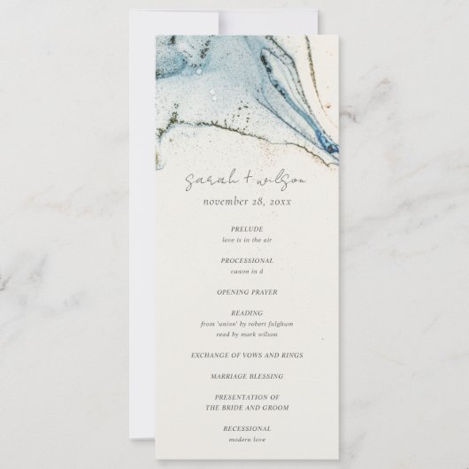 Abstract Chic Blue Gold Bachy Wedding Program Kaart (Voorkant)