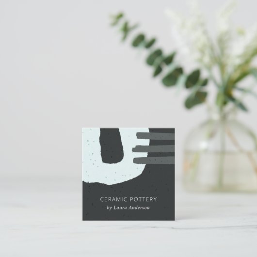 ABSTRACT CHIC CCERAMIC TEXTURE BLACK BLUE SPECKLER VIERKANTE VISITEKAARTJE (Staand voorkant)