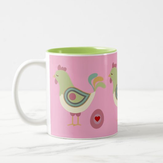 Abstract Chicken & Egg Coffee Cup – Pink Tweekleurige Koffiemok (Links)
