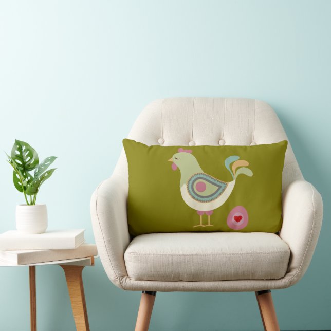 Abstract Chicken & Egg Pillow – Forest Green Kussen (Stoel)