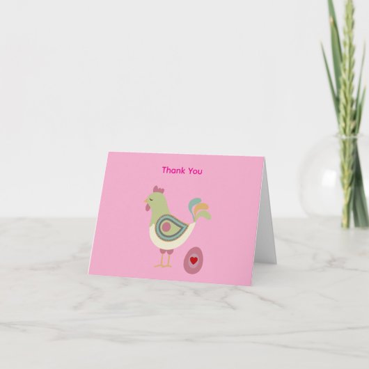 Abstract Chicken & Egg Thank You Card – Pink Bedankkaart (Voorkant)