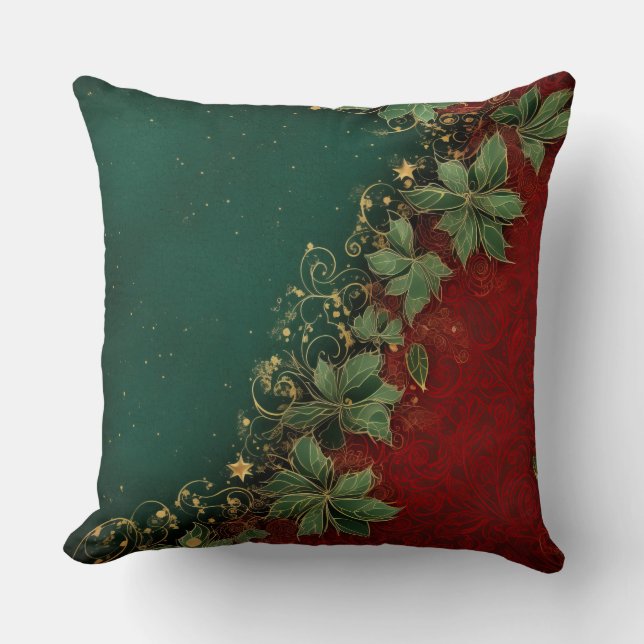 Abstract Christmas Pillow – Modern Red & Green Kussen (Voorkant)
