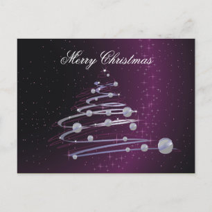 Abstract Christmas Tree On Purple Postcard Feestdagenkaart