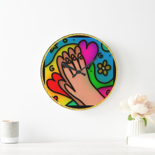 Abstract chromatische gebeden kleurige jesushanden grote klok (Huis)