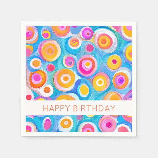 Abstract Circles Art HAPPY BIRTHDAY Kleurrijke Ple Servet (Voorkant)