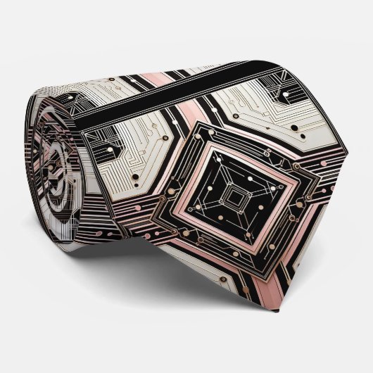 Abstract Circuit Board - Retro Art Deco Stropdas (Opgerold)