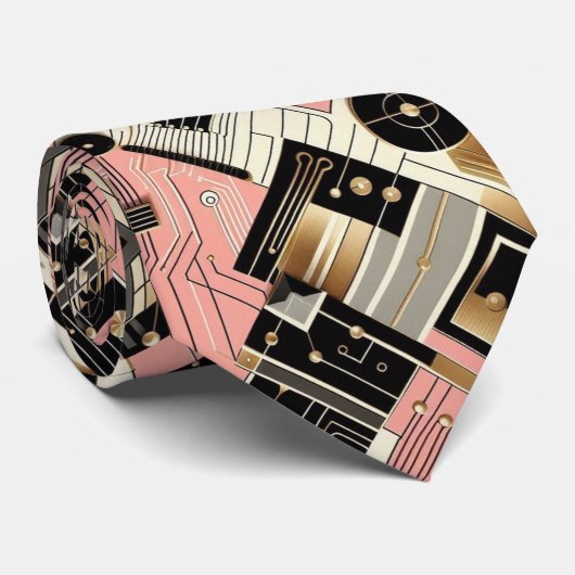 Abstract Circuit Board - Retro Mid Century Modern Stropdas (Opgerold)