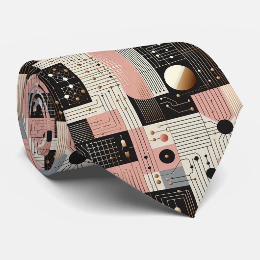 Abstract Circuit Board - Retro Mid Century Modern Stropdas (Opgerold)