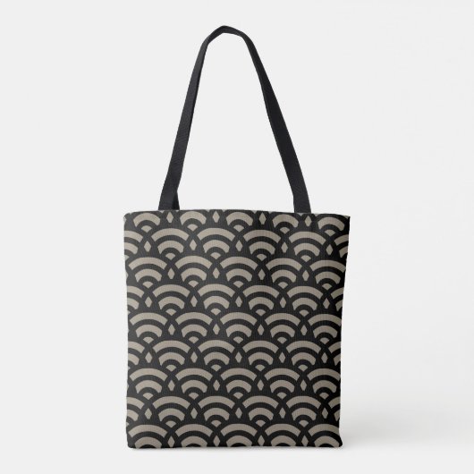 Abstract cirkelpatroon in zwart en beige tote bag (Achterkant)