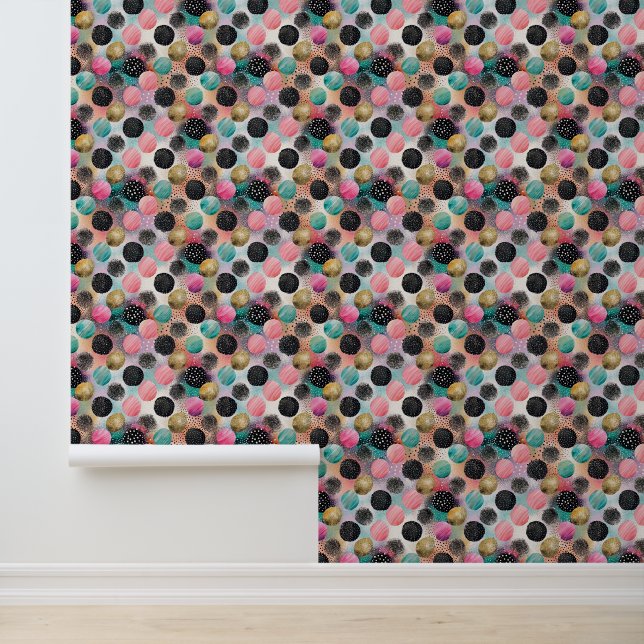 Abstract cirkelpatroon - met glitter & spikkels behang (Applicatie)