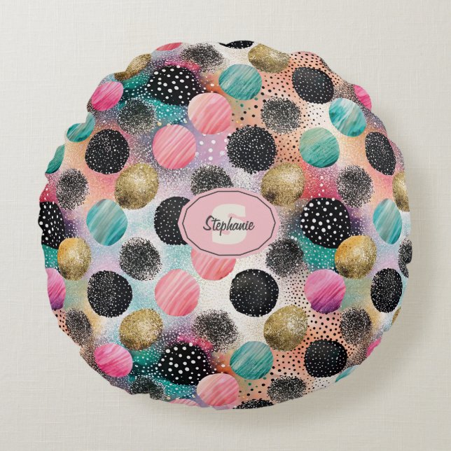 Abstract cirkelpatroon - met glitter & spikkels rond kussen (Voorkant)