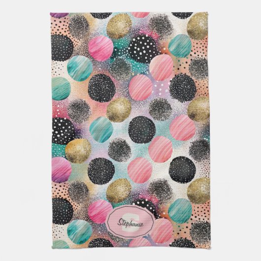 Abstract cirkelpatroon - met glitter & spikkels theedoek (Verticaal)