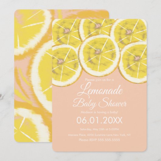 Abstract citrus limonade roze Baby shower in Kaart (Voorkant / Achterkant)