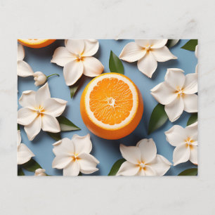 Abstract Citrus Sinaasappel en bloemen Briefkaart