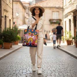 Abstract Cityscape Tote Bag with Vibrant Colors an