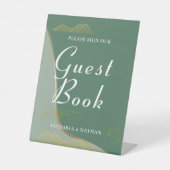 Abstract Cloud Pattern Gold Line Guestbook Reclamebord Met Voetstuk (Voorkant)