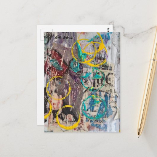 abstract collage blue yellow circles briefkaart (Voorkant / Achterkant in situ)