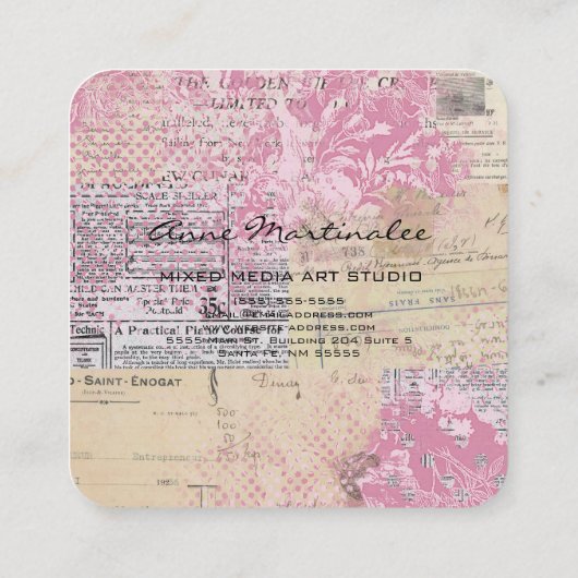 Abstract  Collage Roze Vierkante Visitekaartje (Achterkant)