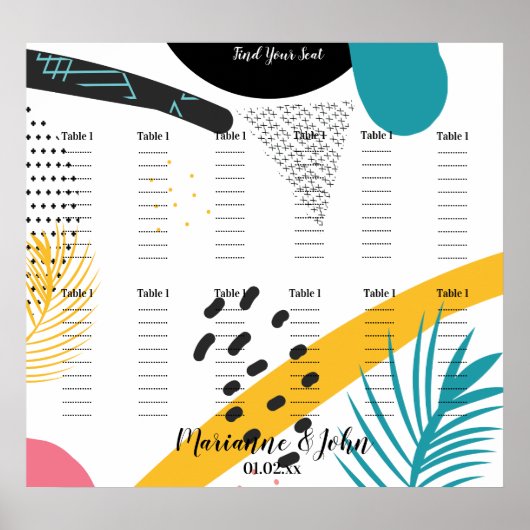 Abstract collage Tropical Wedding Seating Chart Poster (Voorkant)