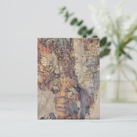 abstract collage with face mixed media briefkaart (Staand voorkant)
