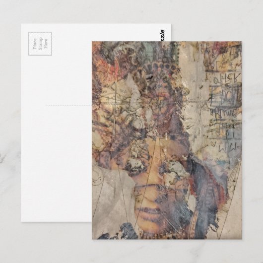 abstract collage with face mixed media briefkaart (Voorkant / Achterkant)