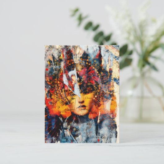 abstract collage with face mixed media briefkaart (Staand voorkant)