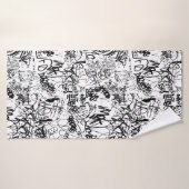 Abstract collage zwarte en witte graffiti badhanddoek (Badhanddoek)